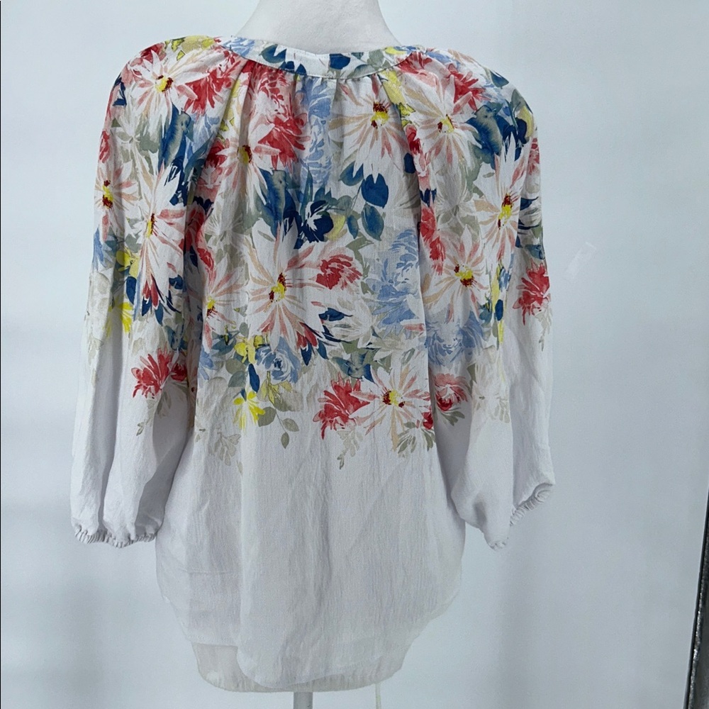 Vince Camuto Summer Swirl Floral Blouse Ultra White Size S Women Boho Peasant - Picture 7 of 11